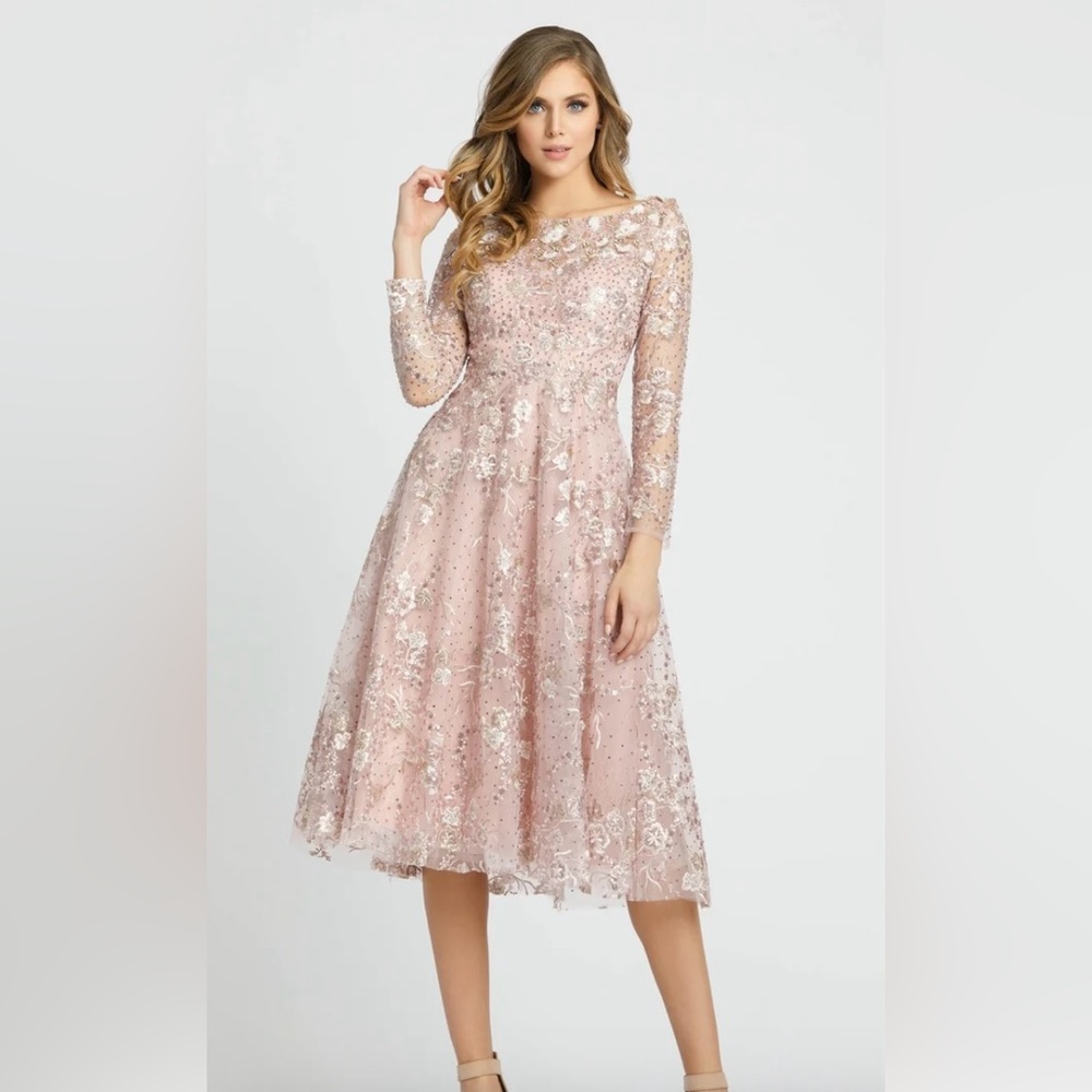 Mac Duggal NWT Rose LS Beaded Floral Dress size 4 #67501